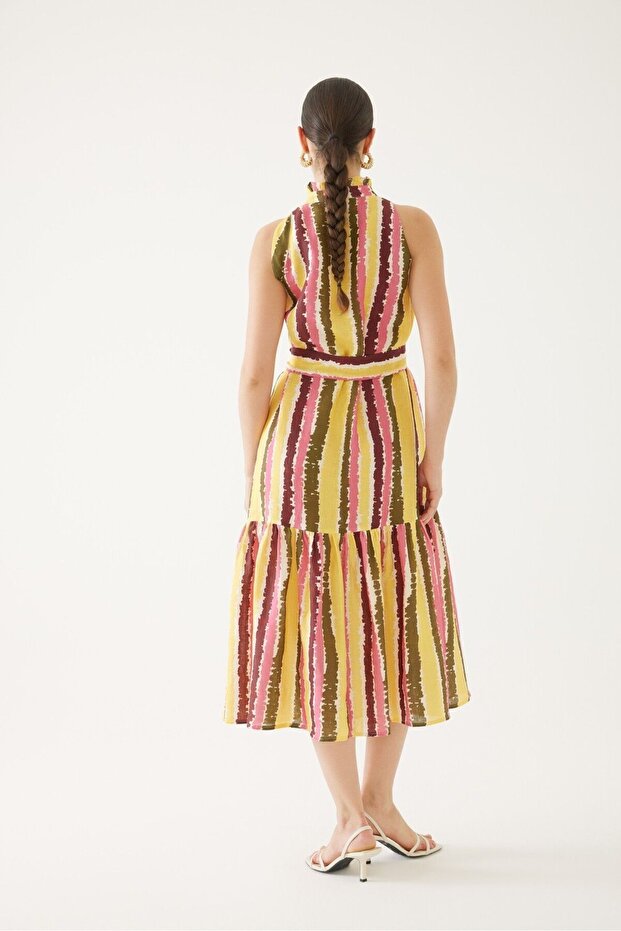 Renk Bloklu Modern Elbise - 5