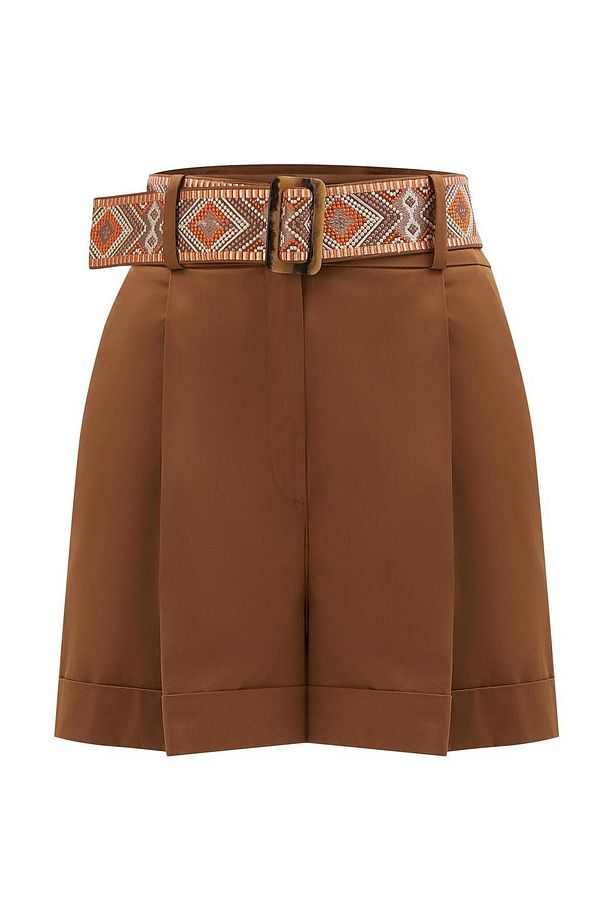 Yüksek Bel Poplin Şort - 5