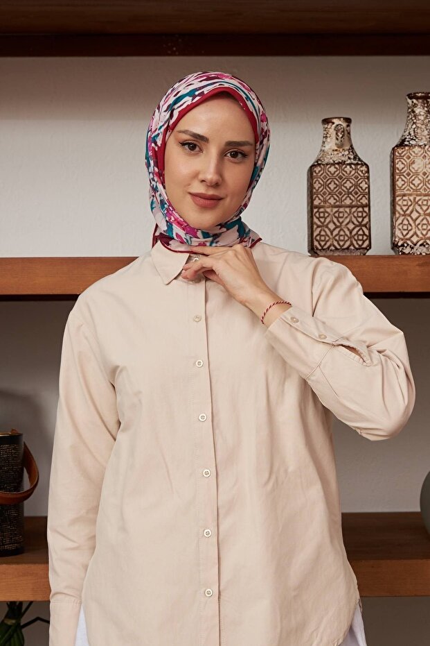 Ebru Pattern Thin Cotton Scarf - 1