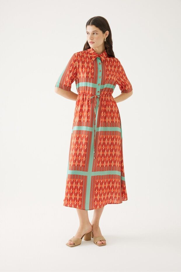 Midi Length Colorful Shirt Dress