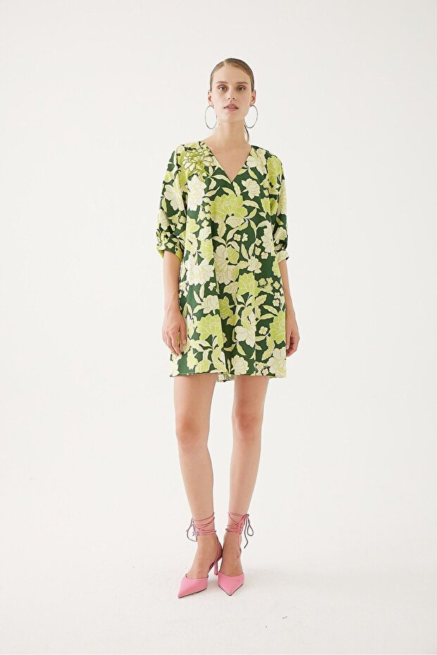 Desenli Mini Elbise - 1