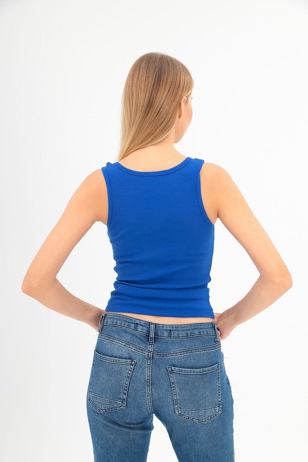 Kadın Yeni Sezon Pamuklu Konfor Modeli Fitilli Görünümlü Kalın Askılı Premium Doku Basic Örme Atlet - 5