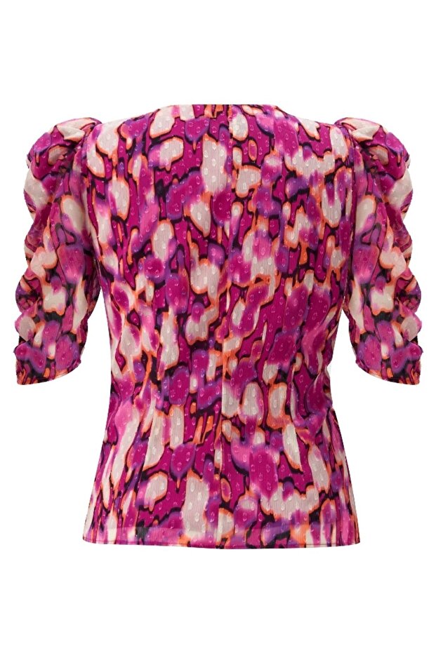 Short Sleeve Patterned Blouse - 6