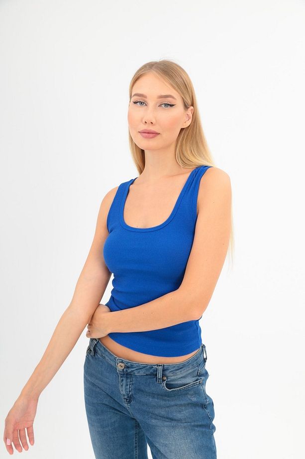 Kadın Yeni Sezon Pamuklu Konfor Modeli Fitilli Görünümlü Kalın Askılı Premium Doku Basic Örme Atlet - 7
