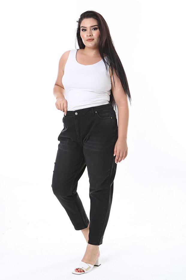 Women's Plus Size Black High Waist Lycra 5 Pocket Jeans Pants 65N38305