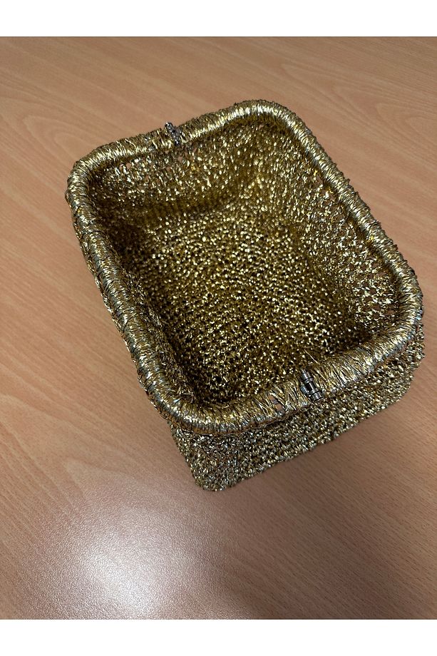Handmade Clutch Çanta /El Örgüsü El Çantası / Metalik Ip Parlak Simli  Dore / Altın Renk - 6