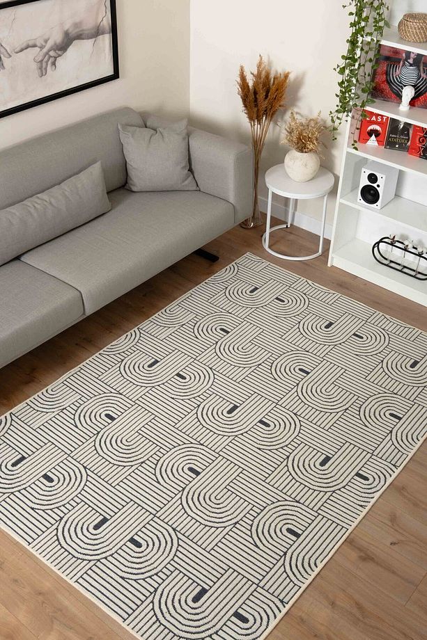 Moreno Viskon Dokuma Halı Kaymaz Taban Yıkanabilir Açık Krem Salon Halısı 1180 - 3