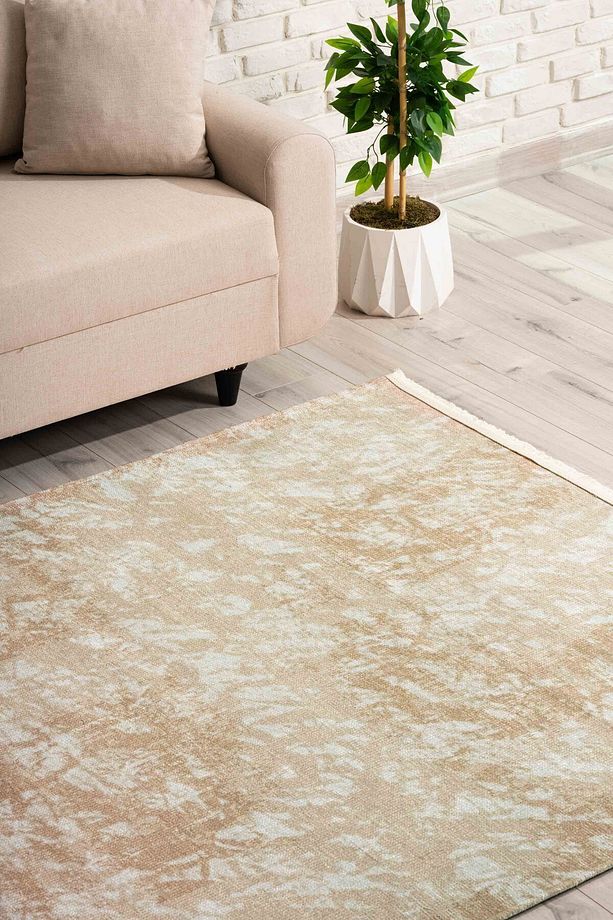 Abstract Desenli Krem Yıkanabilir Kaymaz Taban Şönil Koridor Salon Mutfak Halısı 7827 - 6