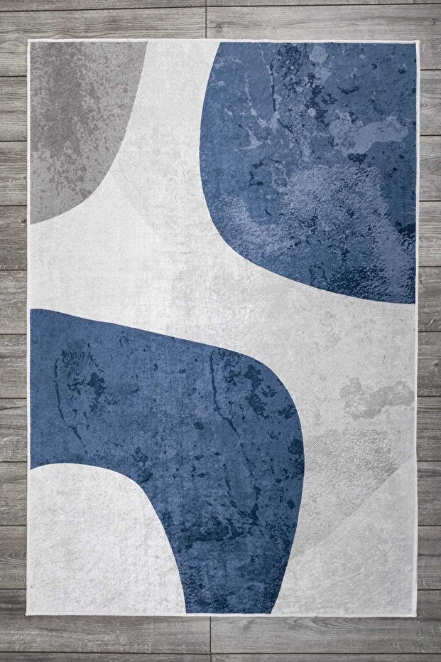 Modern Patterned Velvet Carpet Blue Gray Washable Non-Slip Base Carpet 7082