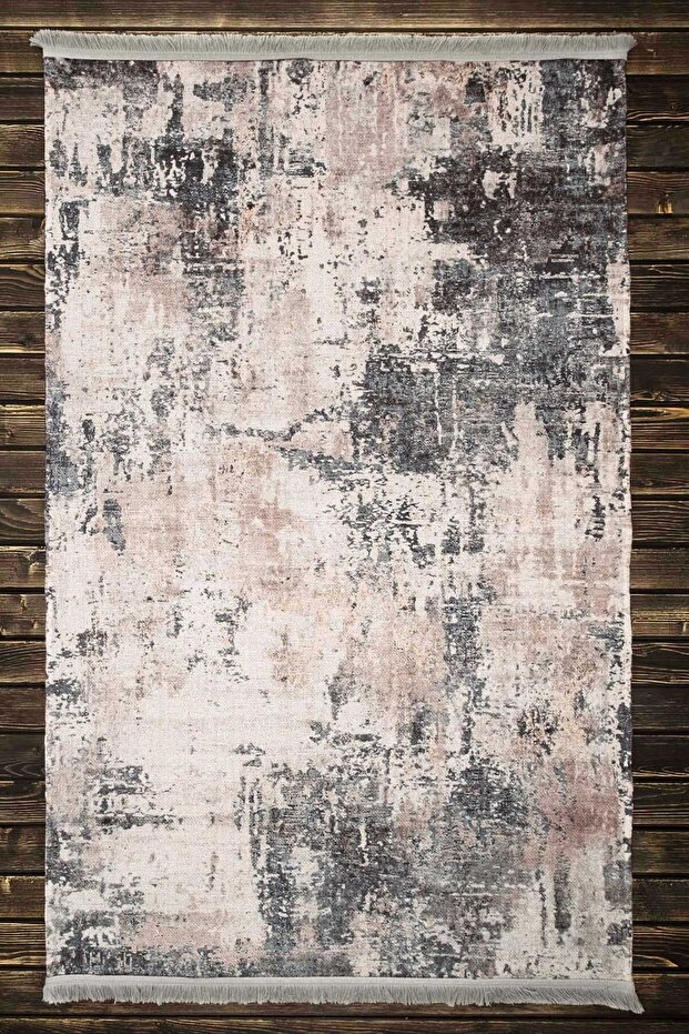 Antique Patterned Gray Woven Carpet Washable Chenille Machine Carpet Fringed Non-Slip Base Carpet 7372