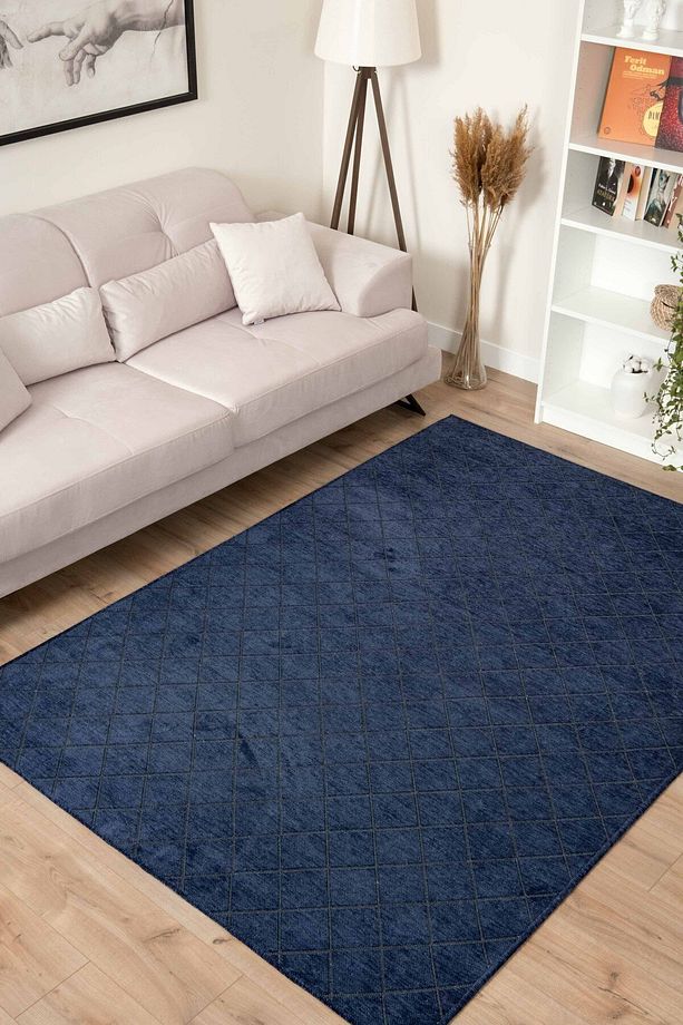 Moreno Viskon Dokuma Halı Kaymaz Taban Yıkanabilir Lacivert Salon Halısı 1264 - 4