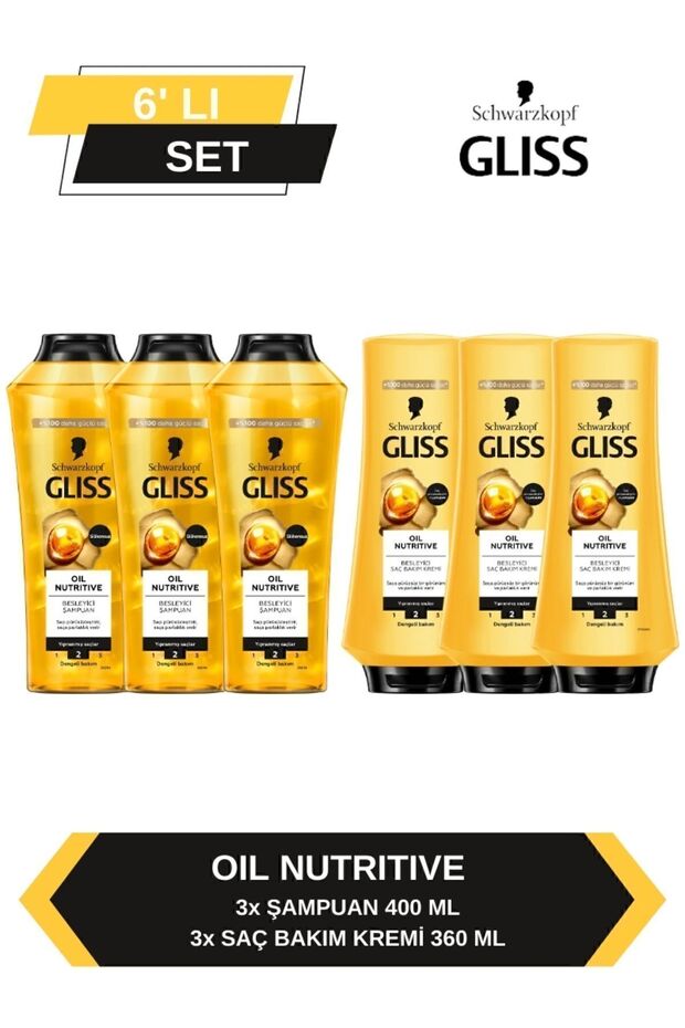 Oil Nutritive Şampuan 400ml x 3 + Saç Kremi 360ml x 3 - 1