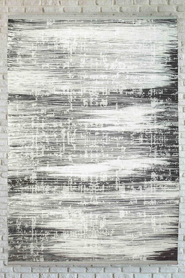 Abstract Desenli Gri Siyah Yıkanabilir Kaymaz Taban Şönil Koridor Salon Mutfak Halısı 7832 - 1