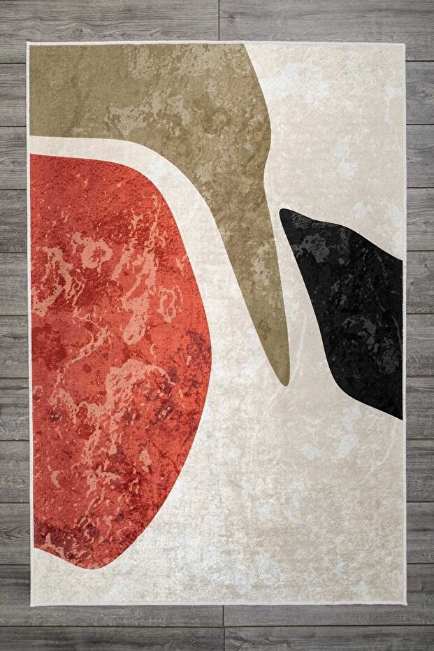 Modern Patterned Velvet Carpet Red Beige Black Washable Non-Slip Base Carpet 7081