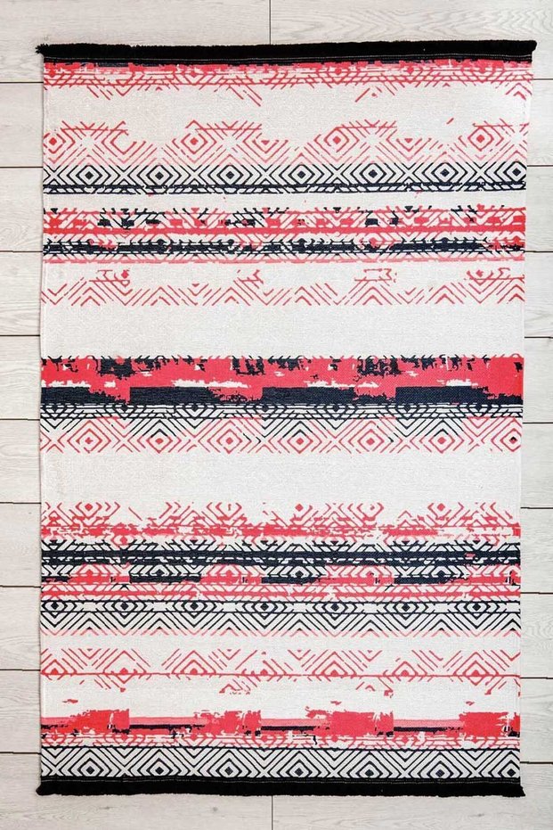 Scandinavian Patterned Runner Red Washable Fringed Non-Slip Base Chenille Hallway Carpet 7593