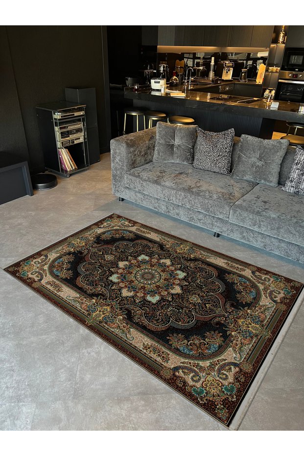 Brown Beige Border Detailed Multicolor Ethnic Series Modern Decorative Carpet Ethnic18