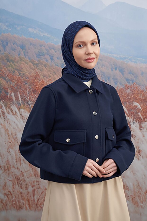 وشاح قطني بنمط حرف واحد فقط - أزرق داكن - 2