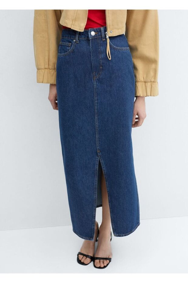 Yırtmaçlı denim etek - 1