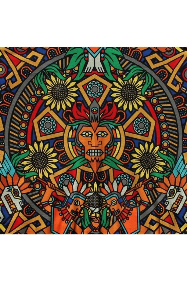 Aztek Etnik Yuvarlak Duvar Örtüsü Tapestry 150x150 - 4