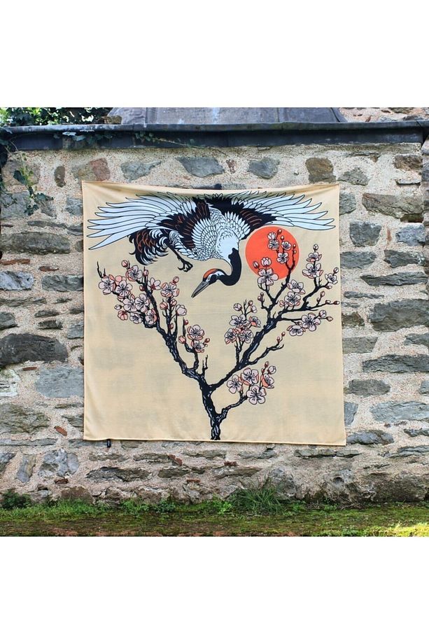 Japon Turnası Ve Sakura Ağacı Wander Duvar Örtüsü Tapestry - 3