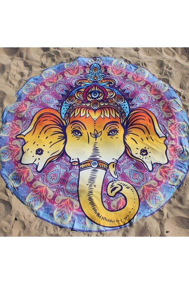 Ganesha Yuvarlak Duvar Örtüsü Tapestry 150x150 - 3