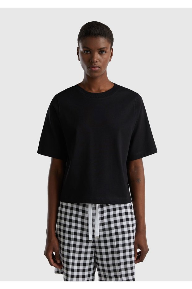 Women's Black 100% Cotton Boxy Fit T-Shirt