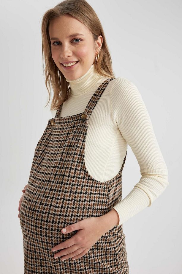 Regular Fit Kareli Mini Hamile Salopet Elbise C0468ax23wn - 4