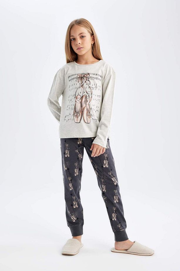Kız Çocuk Pijama Takım Baskılı Uzun Kollu Üst Beli Lastikli Uzun Alt D6053a824au - 2