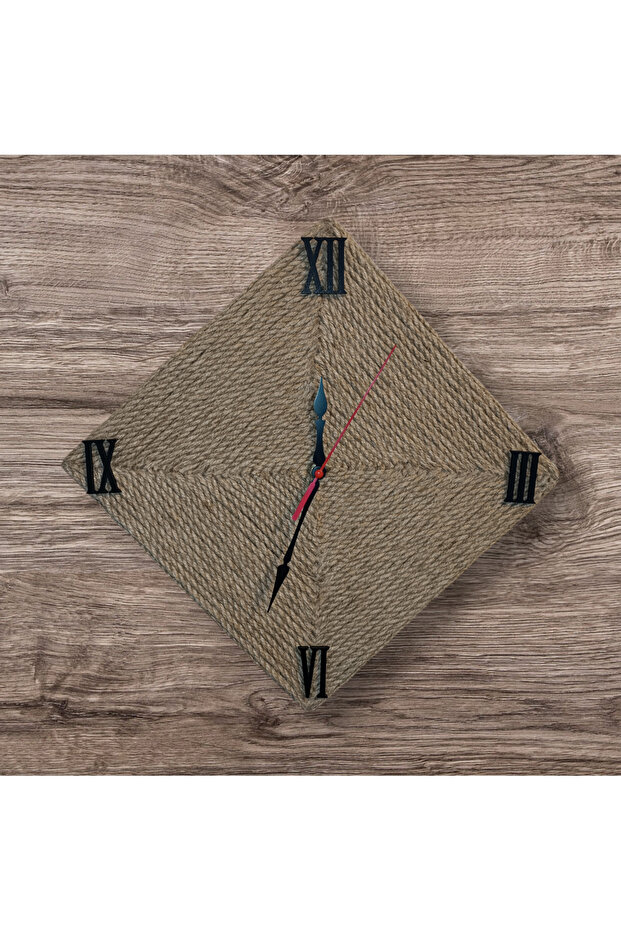ساعة حائط مزخرفة بحبل من الخوص على شكل مربع - 3