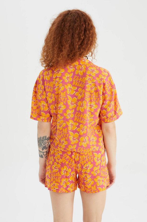 Coool Relax Fit Çiçekli Pijama Yaka Kısa Kollu Gömlek Y9107az22hs - 7