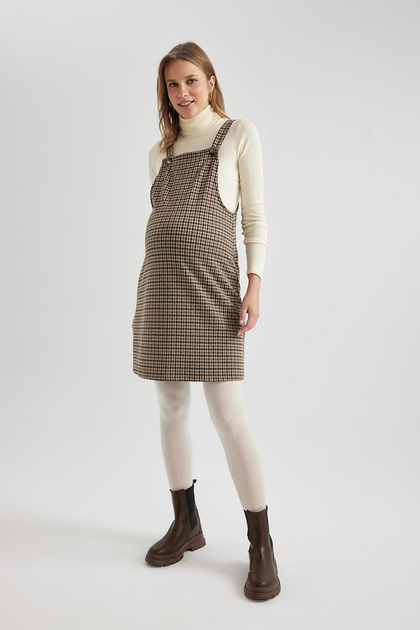 Regular Fit Kareli Mini Hamile Salopet Elbise C0468ax23wn - 1