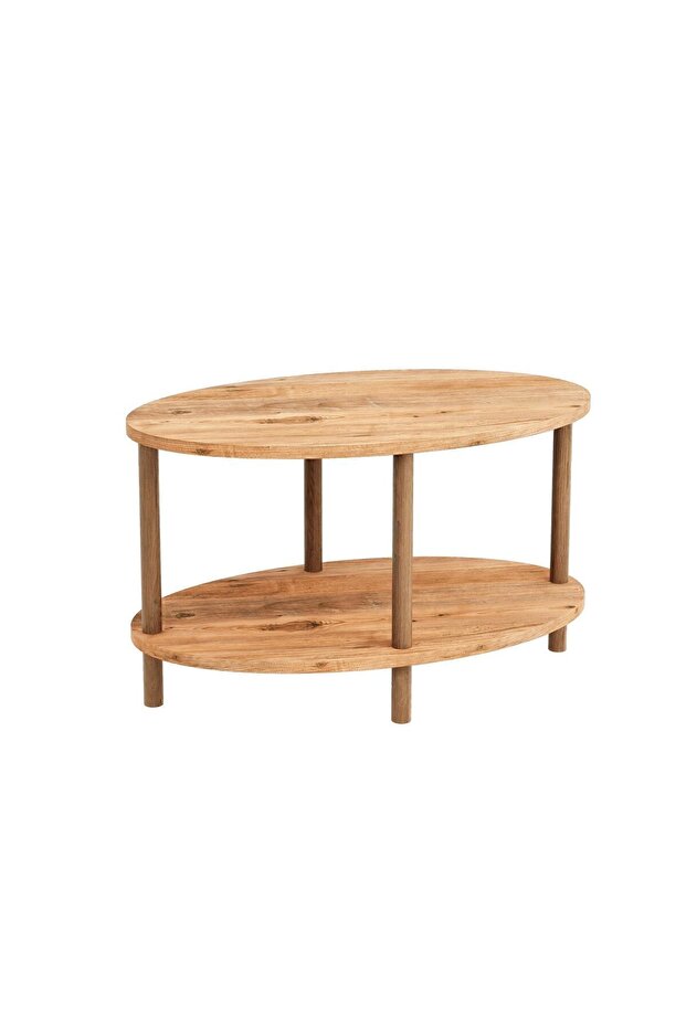 Oval Ahşap Ayaklı Iki Katlı Gazetelikli - Atlantik Çam Orta Sehpa - 3