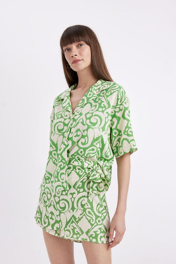 Regular Fit Desenli Pijama Yaka Kısa Kollu Gömlek C3389ax24sm - 4