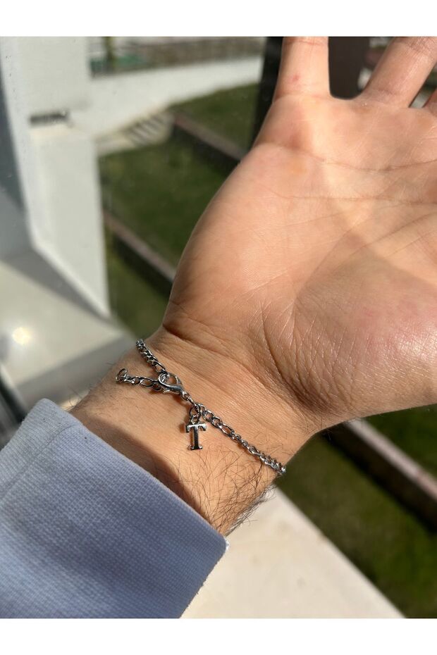 Stainless/Anti-Tarnish Letter Detail Chain Bracelet Silver Chain with Letter