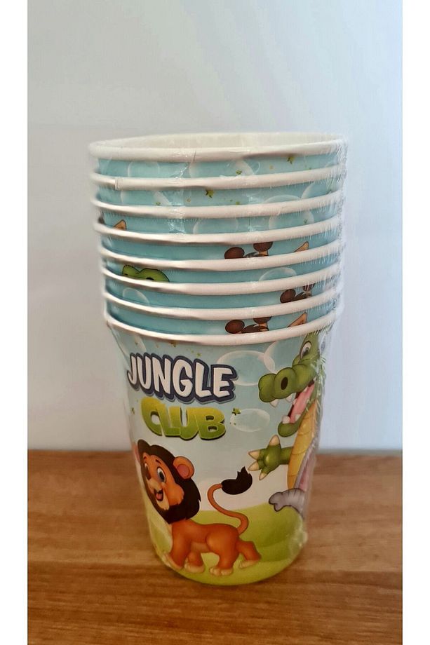Jungle Club Safari Hayvanları Aslan Fil Zebra Desenli Renkli Baskılı Kağıt Peçete Tabak Bardak Set - 5