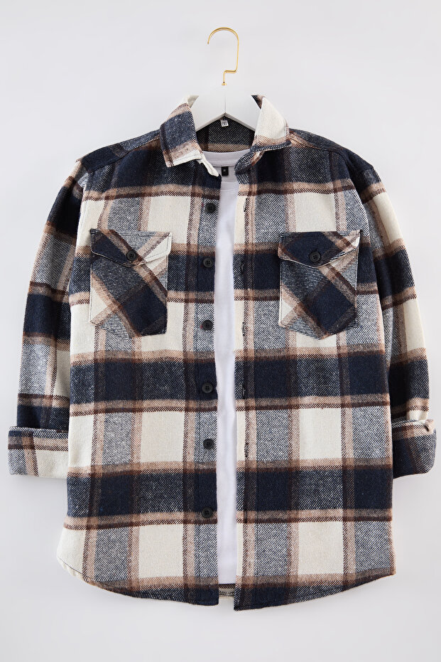 Navy Blue Regular Fit Plaid Lumberjack Winter Woven Men's Shirt Tedaw25Go00007