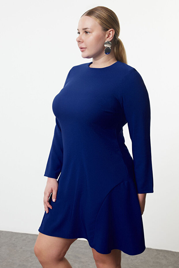 Saks Basic Uzun Kol Gizli Fermuarlı Mini Dokuma Büyük Beden Elbise TBBAW25AH00054 - 2