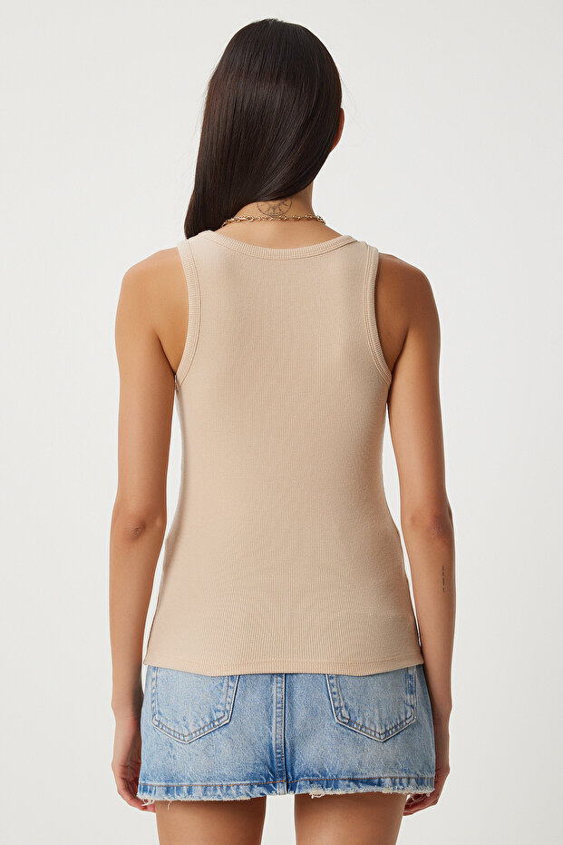 Damski top bez rękawów Corded Cream - Grube ramiączka, Dzianina HJ00009 - 6