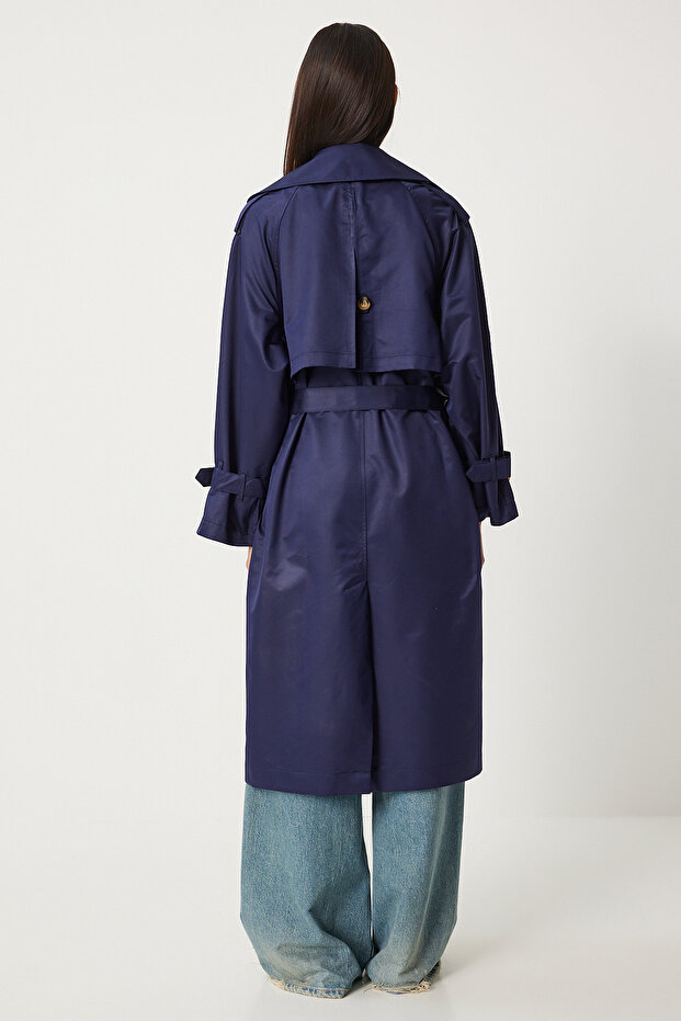 Marineblauer Trenchcoat für Damen mit Schnalle – mit Gürtel, Saisonal FN03292 - 5
