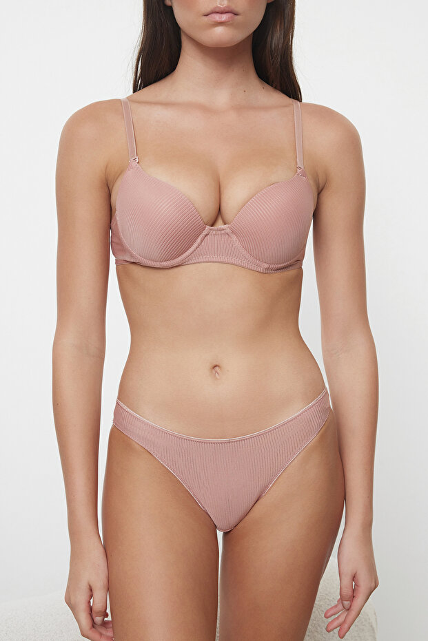 Gül Kurusu Pamuklu Push Up İp Askılı Örme İç Çamaşır Takımı TEDAW25CC00002 - 3