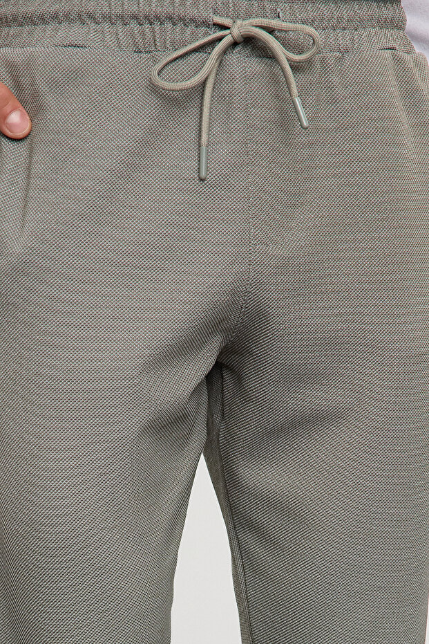 Haki Regular Fit Örme Esnek Rahat Beli Bağlamalı Lastikli Duble Paça Kumaş Pantolon TMNAW25PL00002 - 5