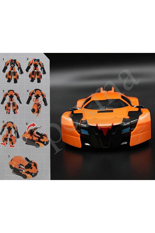 Araca Dönüşebilen Oyuncak Model Robot - Turuncu Renkli Araba Robot - 5