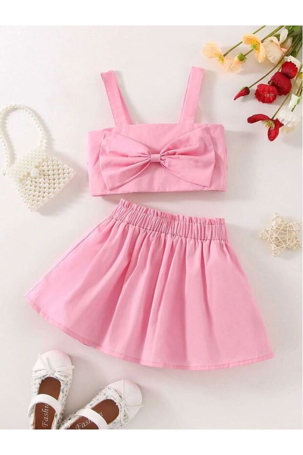 Girl's Bow Top and Pleated Skirt Set