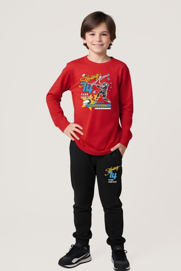Pani̇os Ki̇ds Boys' Printed Detailled Top and Bottom Set