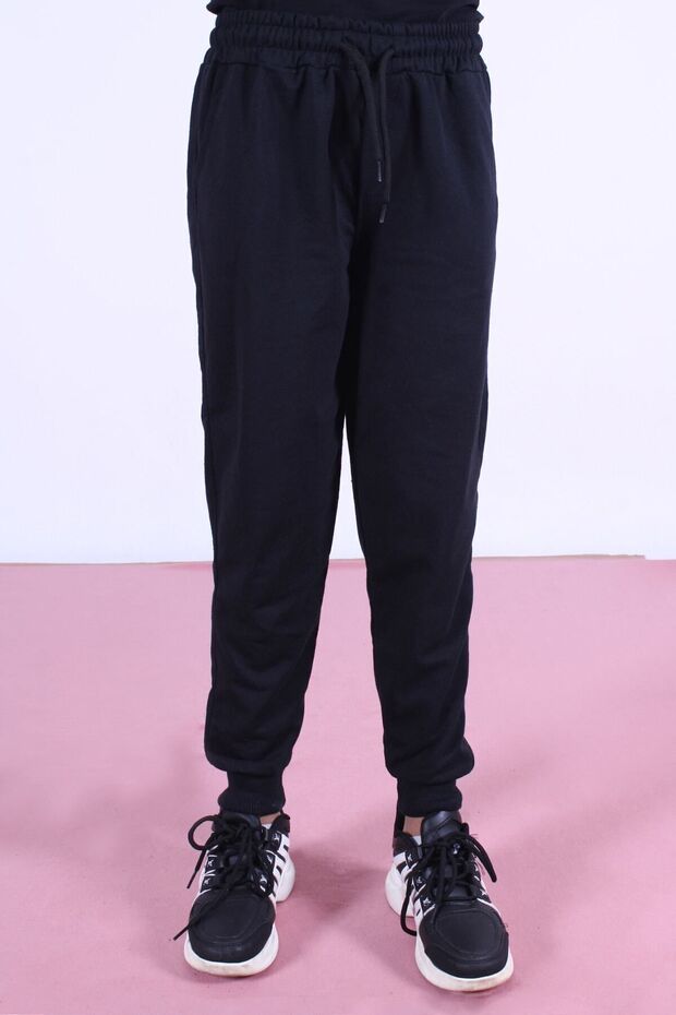 Straight Double Pocket Girl's Black Sweatpants