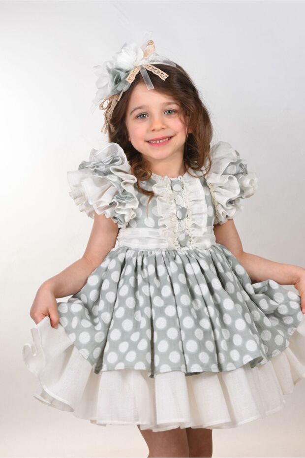 Polka Dot Girls' Dress, Crown-Accessory Girls' Dress, Birthday Dress