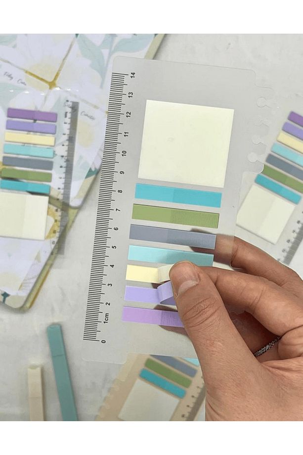8 Renkli Cetvelli Mor Ve Mavi Tonları Şeffaf Pet Indeks / Index Sticker / Sticky Note / Post-it - 4