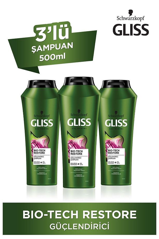 Bio-tech Restore Güçlendirici Şampuan - Kök Hücre Kompleksi Ve Gül Suyu Ile 500 ml X 3 Adet - 1