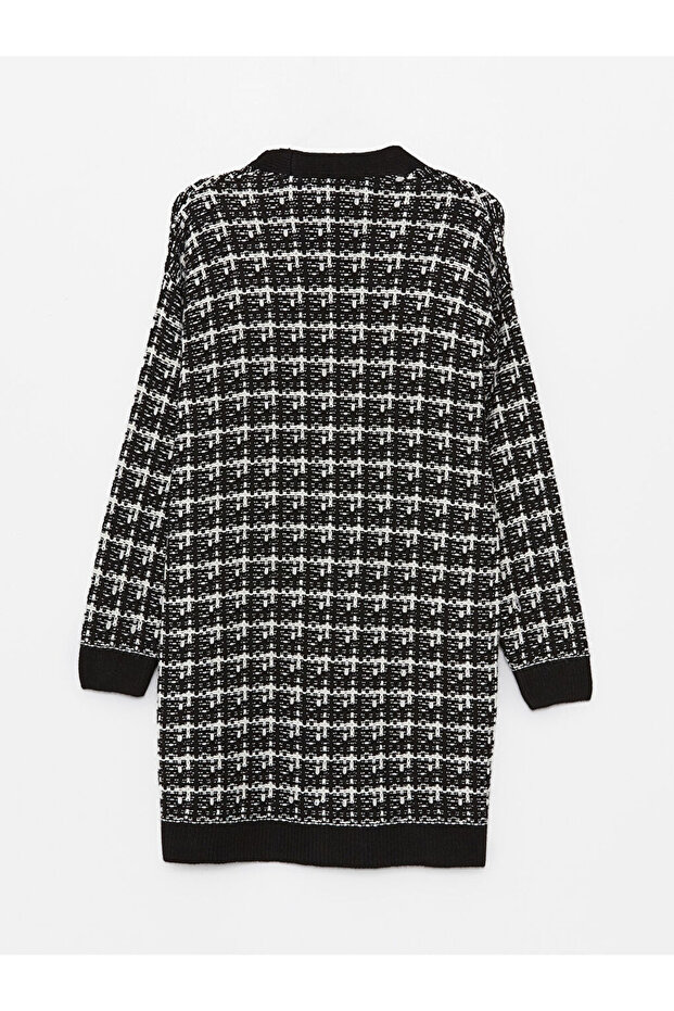 LCWAIKIKI Basic  V Yaka Ekose Uzun Kollu Kadın Triko Hırka - 7