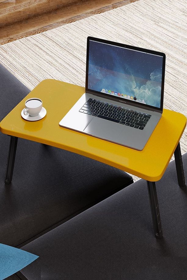 Renkli Laptop Sehpası Katlanabilir Yatak Koltuk Üstü Kahvaltı Bilgisayar Sehpası - Sarı - 1